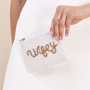 Lulu's White and Gold Beaded Zipper Pouch